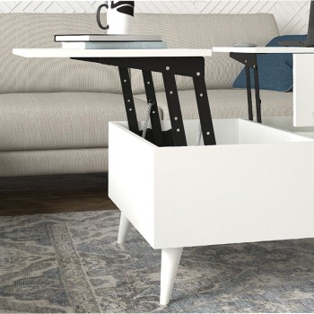 Τραπεζάκι σαλονιού Roy Megapap με σερβιτόρο χρώμα λευκό 121x69x40εκ.