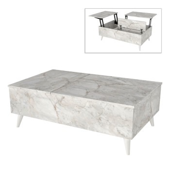 Τραπεζάκι σαλονιού Roy Megapap με σερβιτόρο χρώμα λευκό εφέ μαρμάρου 121x69x40εκ.
