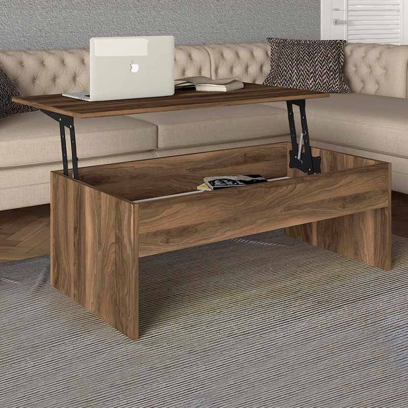 Τραπεζάκι σαλονιού Devon Megapap με σερβιτόρο χρώμα καρυδί 110x60x44,8εκ.