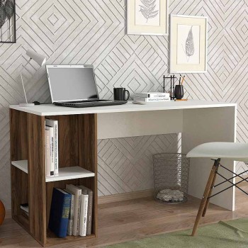 Γραφείο εργασίας Coral Megapap χρώμα λευκό - καρυδί 140x60x75εκ.
