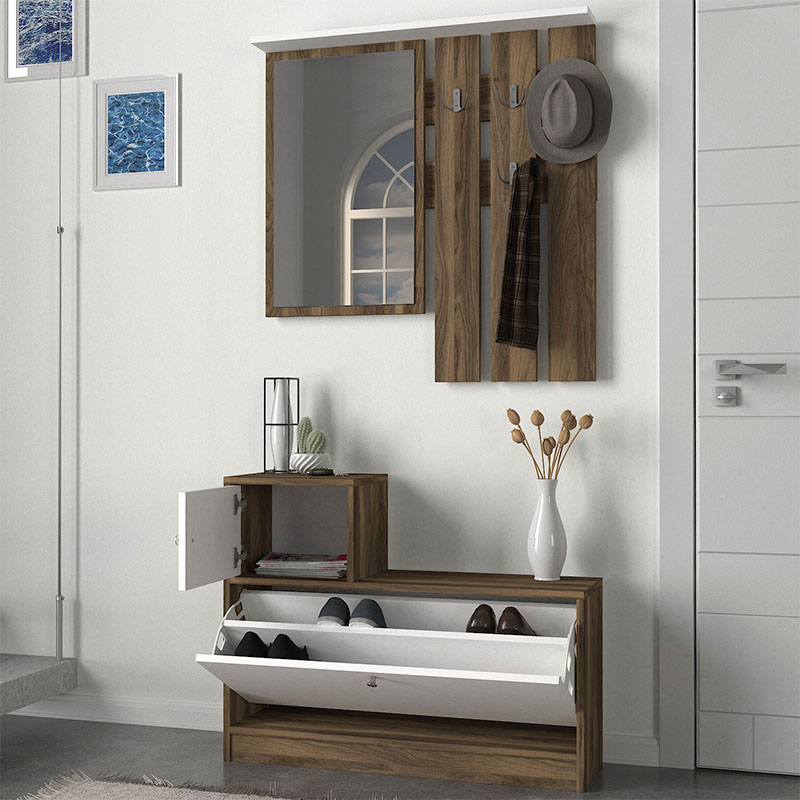 Έπιπλο εισόδου Galina Megapap χρώμα καρυδί - λευκό 91,8x27x70εκ.