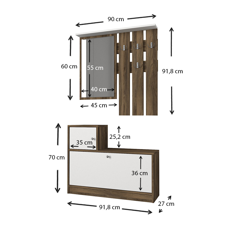 Έπιπλο εισόδου Galina Megapap χρώμα καρυδί - λευκό 91,8x27x70εκ.