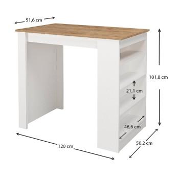 Τραπέζι μπαρ Monaco Megapap χρώμα λευκό - sapphire oak 120x51,6x101,8εκ.