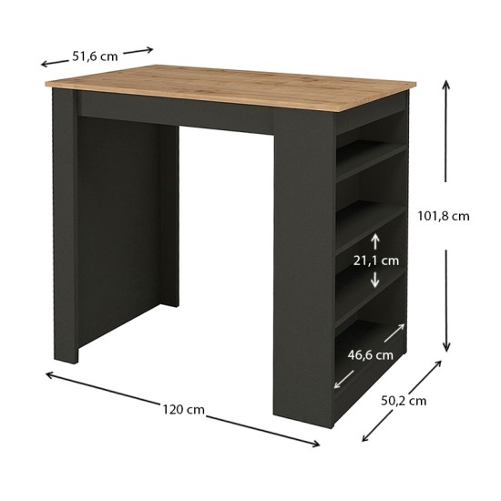 Τραπέζι μπαρ Monaco Megapap από μελαμίνη χρώμα ανθρακί - sapphire oak 120x51,6x101,8εκ. Τραπέζι μπαρ Monaco Megapap από μελαμίνη χρώμα ανθρακί - sapphire oak 120x51,6x101,8εκ.