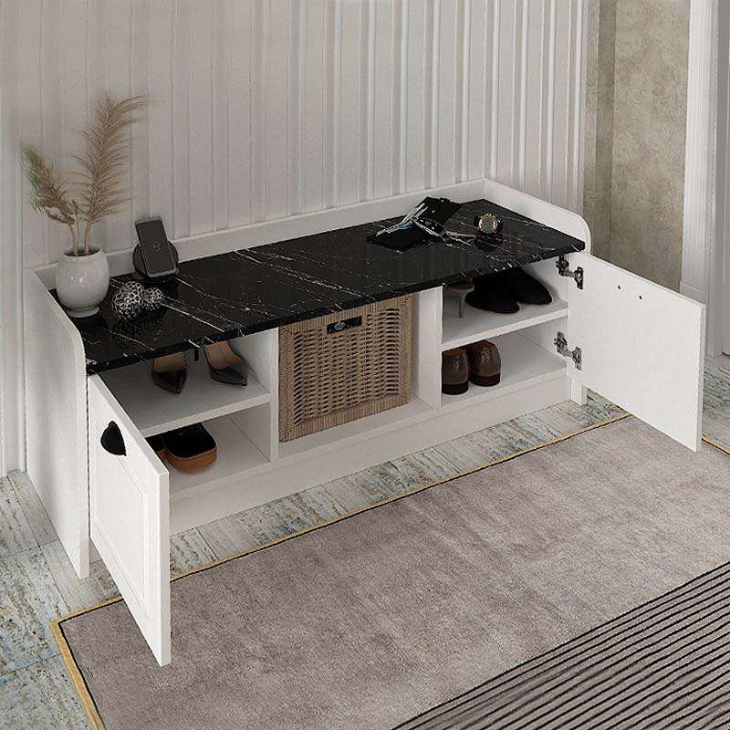Παπουτσοθήκη Rayne Megapap χρώμα λευκό - μαύρο εφέ μαρμάρου 120x40x45εκ.