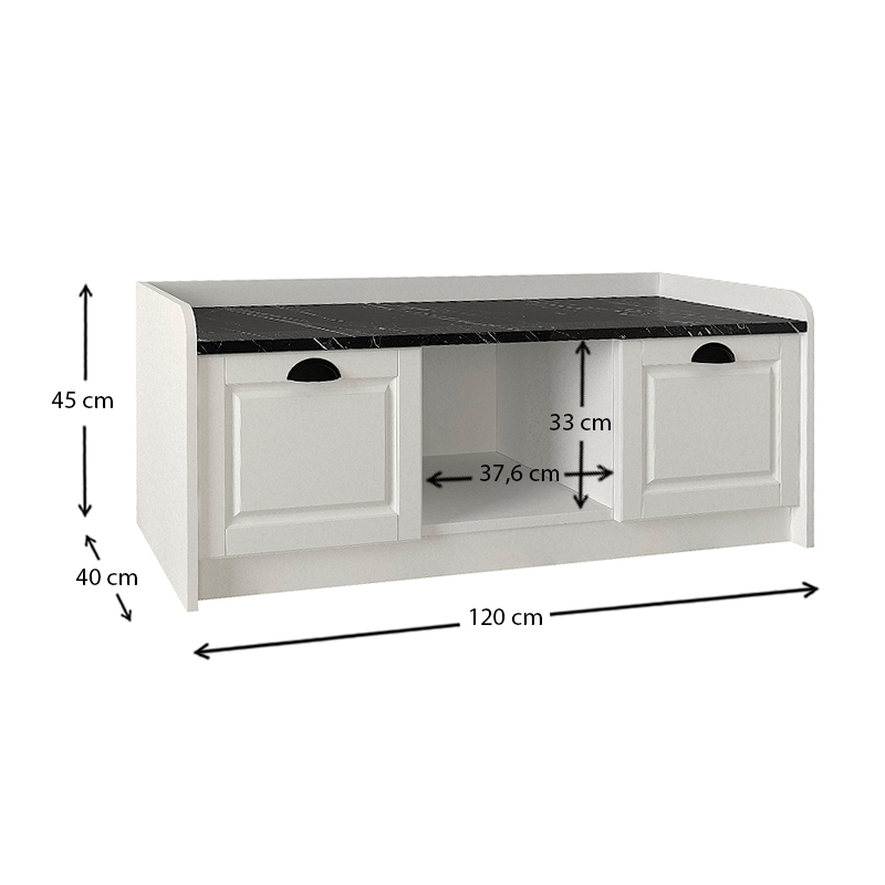 Παπουτσοθήκη Rayne Megapap χρώμα λευκό - μαύρο εφέ μαρμάρου 120x40x45εκ.