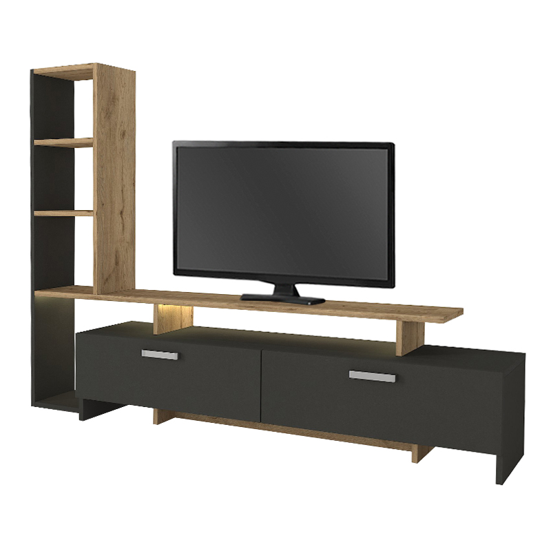 Σύνθεση τηλεόρασης Simal Megapap με LED χρώμα ανθρακί - sepet oak 168,2x31,3x120εκ.