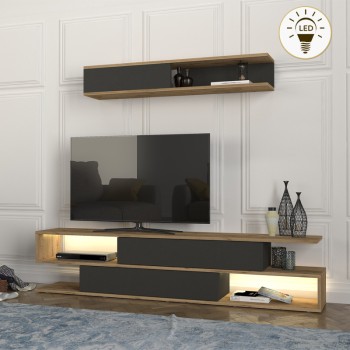Σύνθεση τηλεόρασης Manet Megapap με LED χρώμα sepet oak - ανθρακί 180x29,5x39εκ.