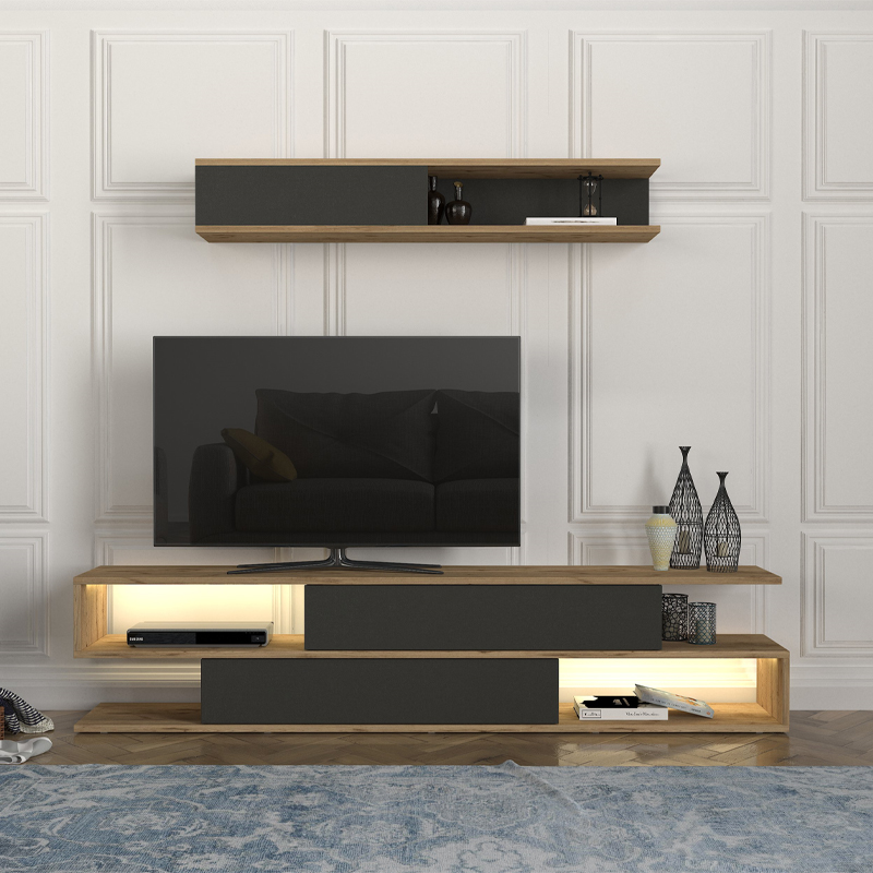 Σύνθεση τηλεόρασης Manet Megapap με LED χρώμα sepet oak - ανθρακί 180x29,5x39εκ.