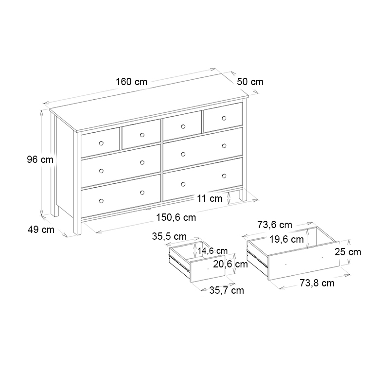 Συρταριέρα - Μπουφές Sabina Megapap χρώμα ανθρακί 160x50x96εκ.