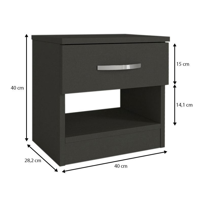 Κομοδίνο Lube Megapap χρώμα ανθρακί 40x28,2x40εκ.