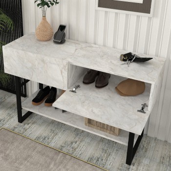 Κονσόλα Aron Megapap χρώμα λευκό εφέ μαρμάρου 138,8x41x75,7εκ.