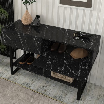 Κονσόλα Aron Megapap χρώμα μαύρο εφέ μαρμάρου 138,8x41x75,7εκ.