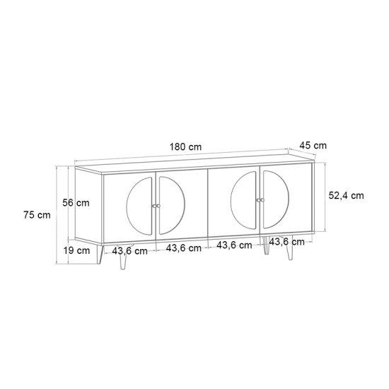 Μπουφές Aureta Megapap χρώμα λευκό - sapphire oak 180x45x75εκ.
