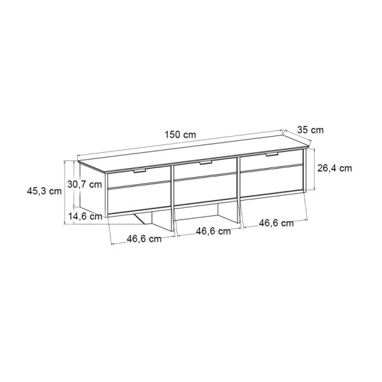 Έπιπλο τηλεόρασης Venita Megapap χρώμα sapphire oak - ανθρακί 150x35x45,3εκ.