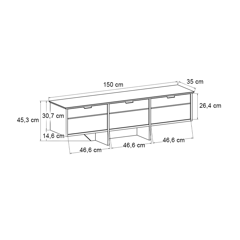 Έπιπλο τηλεόρασης Venita Megapap χρώμα sapphire oak - ανθρακί 150x35x45,3εκ.