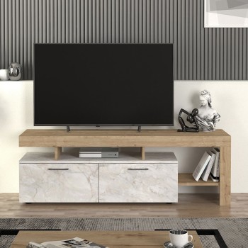 Έπιπλο τηλεόρασης Acnes Megapap χρώμα λευκό εφέ μαρμάρου - sapphire oak 160x40x53εκ.