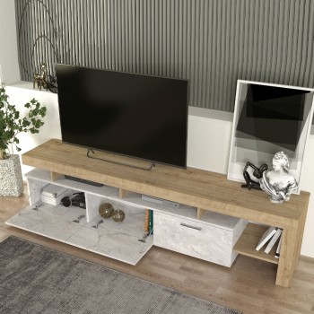 Έπιπλο τηλεόρασης Acnes Megapap χρώμα λευκό εφέ μαρμάρου - sapphire oak 220x40x52εκ.