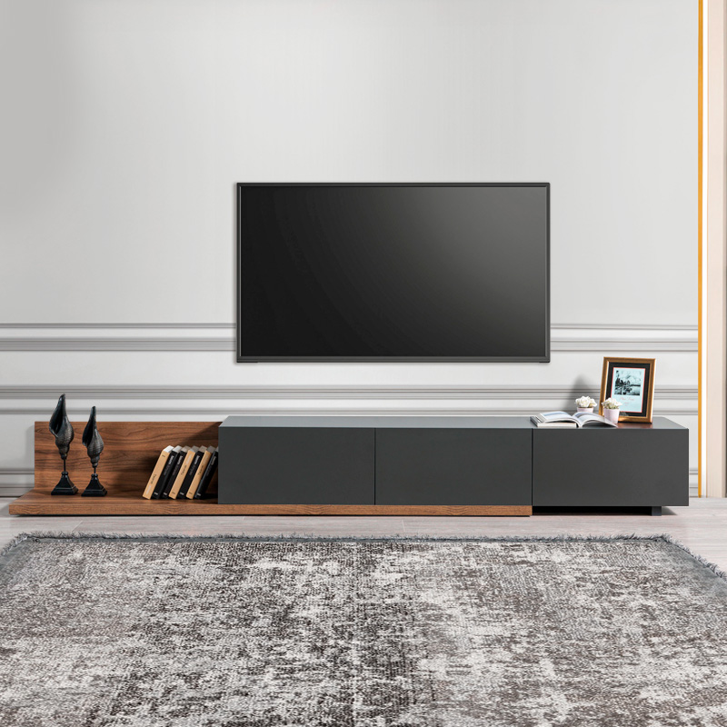 Έπιπλο τηλεόρασης Enstey Megapap επεκτεινόμενο χρώμα καρυδί - ανθρακί 260x41,8x33,5εκ.