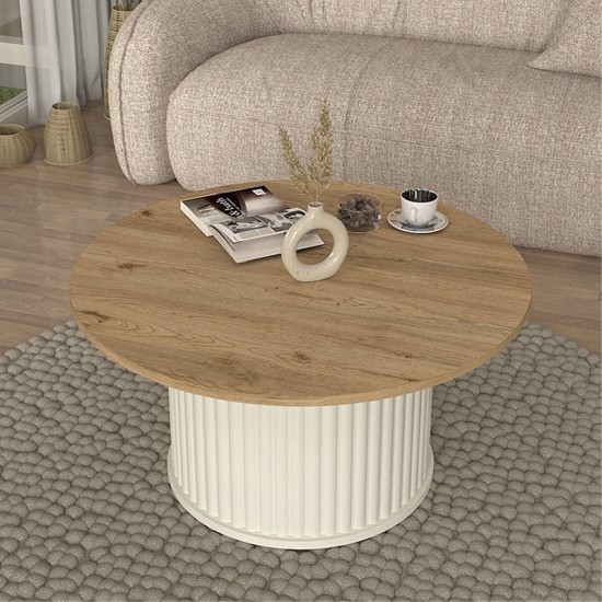 Τραπεζάκι σαλονιού Bohema Megapap χρώμα ivory - sepet oak Ø85x43,2εκ. Τραπεζάκι σαλονιού Bohema Megapap χρώμα ivory - sepet oak Ø85x43,2εκ.