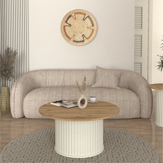 Τραπεζάκι σαλονιού Bohema Megapap χρώμα ivory - sepet oak Ø85x43,2εκ. Τραπεζάκι σαλονιού Bohema Megapap χρώμα ivory - sepet oak Ø85x43,2εκ.