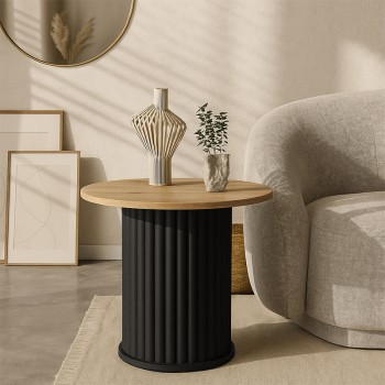 Τραπεζάκι βοηθητικό Bohema Megapap χρώμα μαύρο - sepet oak Ø50x53,2εκ.