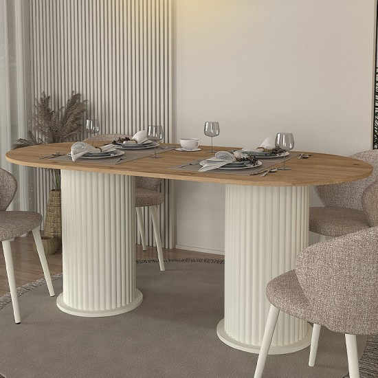 Τραπέζι Bohema Megapap χρώμα ivory - sepet oak 180x90x77,7εκ. Τραπέζι Bohema Megapap χρώμα ivory - sepet oak 180x90x77,7εκ.