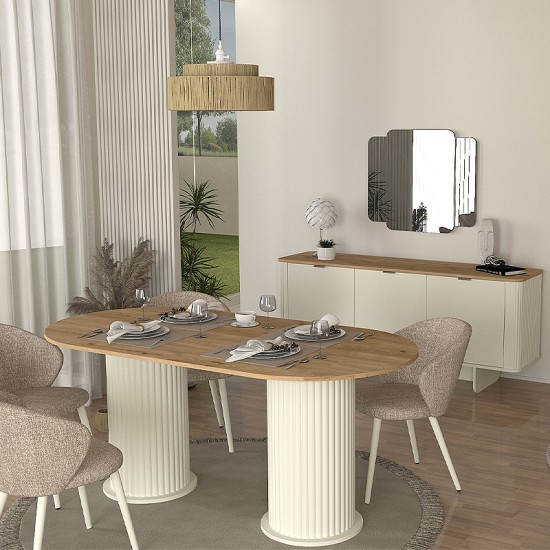 Τραπέζι Bohema Megapap χρώμα ivory - sepet oak 180x90x77,7εκ. Τραπέζι Bohema Megapap χρώμα ivory - sepet oak 180x90x77,7εκ.