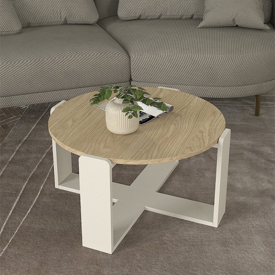 Τραπεζάκι σαλονιού Rebel Megapap χρώμα rota oak - sandstone Ø70x38εκ. Τραπεζάκι σαλονιού Rebel Megapap χρώμα rota oak - sandstone Ø70x38εκ.