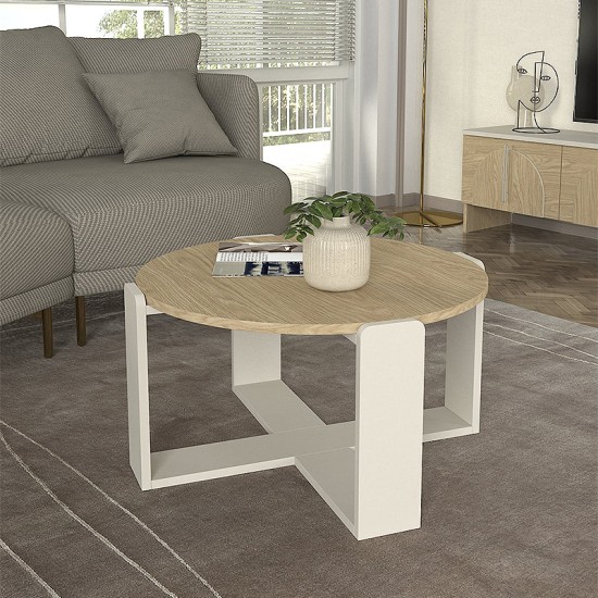 Τραπεζάκι σαλονιού Rebel Megapap χρώμα rota oak - sandstone Ø70x38εκ. Τραπεζάκι σαλονιού Rebel Megapap χρώμα rota oak - sandstone Ø70x38εκ.