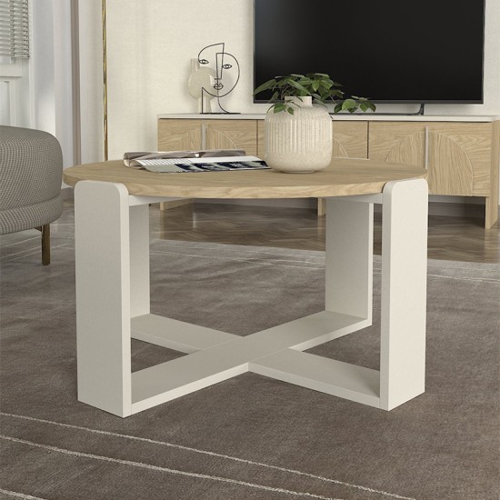 Τραπεζάκι σαλονιού Rebel Megapap χρώμα rota oak - sandstone Ø70x38εκ. Τραπεζάκι σαλονιού Rebel Megapap χρώμα rota oak - sandstone Ø70x38εκ.