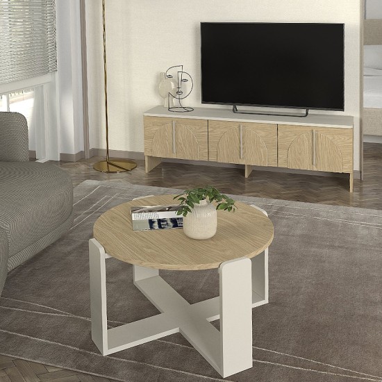 Τραπεζάκι σαλονιού Rebel Megapap χρώμα rota oak - sandstone Ø70x38εκ. Τραπεζάκι σαλονιού Rebel Megapap χρώμα rota oak - sandstone Ø70x38εκ.