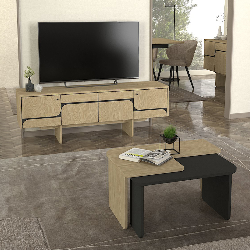 Έπιπλο τηλεόρασης Lava Megapap χρώμα rota oak - ανθρακί 150x35x51,3εκ.