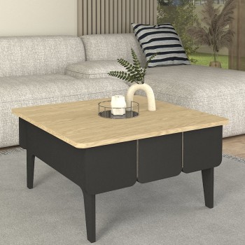 Τραπεζάκι σαλονιού Pedro Megapap χρώμα ανθρακί - rota oak 73,2x73,2x38,6εκ.