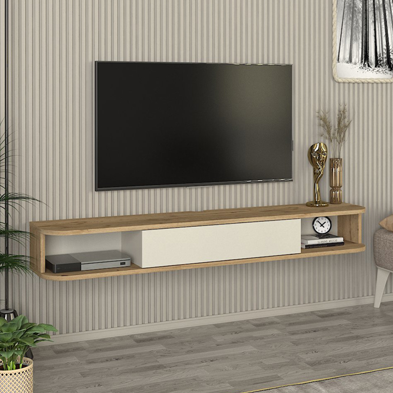 Έπιπλο τηλεόρασης επιτοίχιο Cross Megapap με LED χρώμα sepet oak - sandstone 150x29,6x19,2εκ.