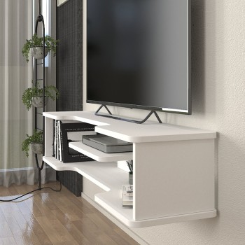 Έπιπλο τηλεόρασης επιτοίχιο Perry Megapap χρώμα λευκό 120x29,6x25,6εκ.