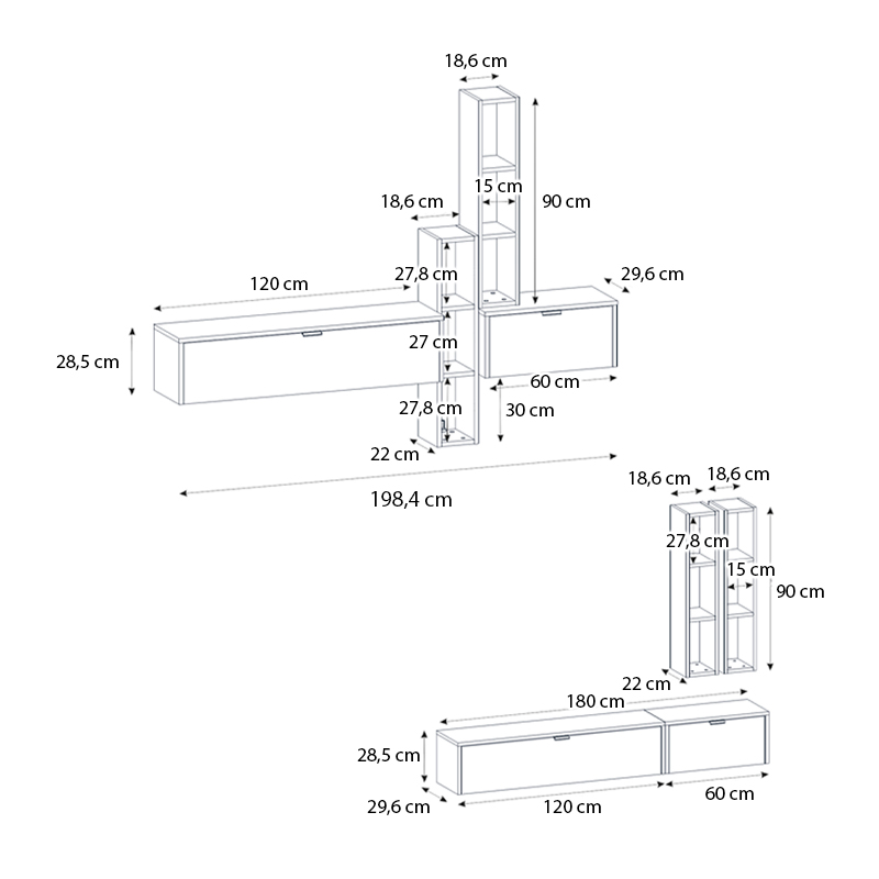 Σύνθεση τηλεόρασης επιτοίχια Edgar χρώμα sandstone - sepet oak 198,4x29,6x148,5εκ.