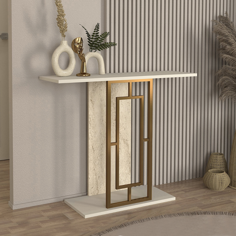 Κονσόλα Alderas Megapap χρώμα sandstone - travertine - χρυσό 90x29,6x76,8εκ.