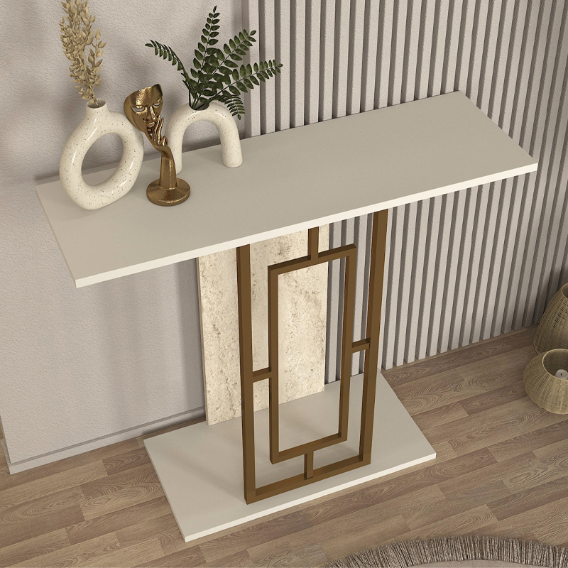 Κονσόλα Alderas Megapap χρώμα sandstone - travertine - χρυσό 90x29,6x76,8εκ.