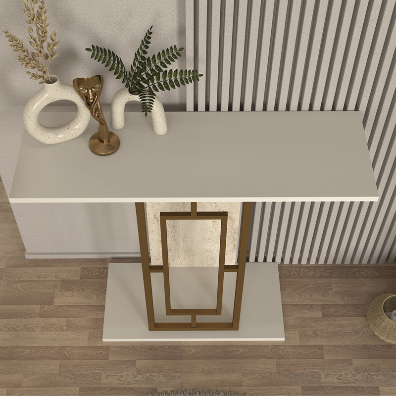 Κονσόλα Alderas Megapap χρώμα sandstone - travertine - χρυσό 90x29,6x76,8εκ.