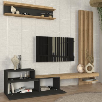 Σύνθεση τηλεόρασης Dumont Megapap χρώμα ανθρακί - sepet oak 240x36,8x200εκ.