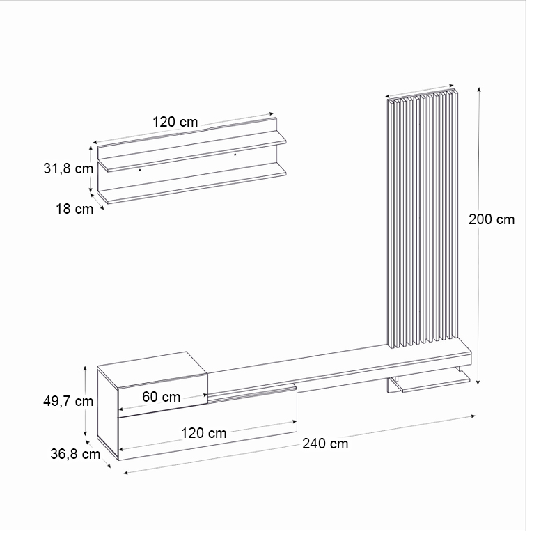 Σύνθεση τηλεόρασης Dumont Megapap χρώμα ανθρακί - sepet oak 240x36,8x200εκ.