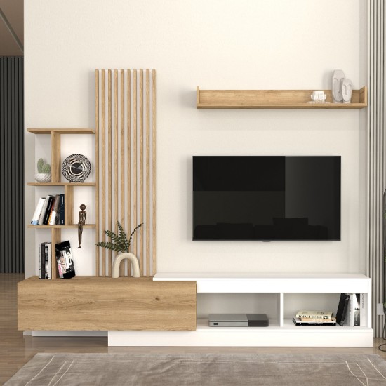 Σύνθεση τηλεόρασης Vermont Megapap χρώμα λευκό - sepet oak 240x40x192εκ. Σύνθεση τηλεόρασης Vermont Megapap χρώμα λευκό - sepet oak 240x40x192εκ.