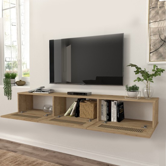 Έπιπλο τηλεόρασης επιτοίχιο Samuel Megapap χρώμα sapphire oak 180x31,4x28,6εκ. Έπιπλο τηλεόρασης επιτοίχιο Samuel Megapap χρώμα sapphire oak 180x31,4x28,6εκ.
