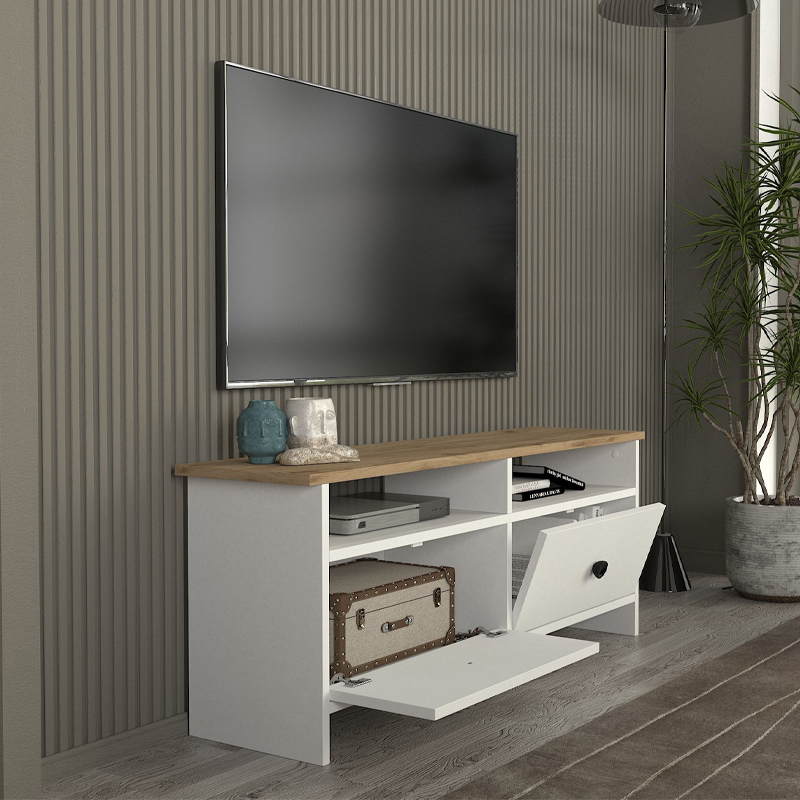 Έπιπλο τηλεόρασης Gradias Megapap χρώμα λευκό - sapphire oak 120x29,6x46,8εκ.