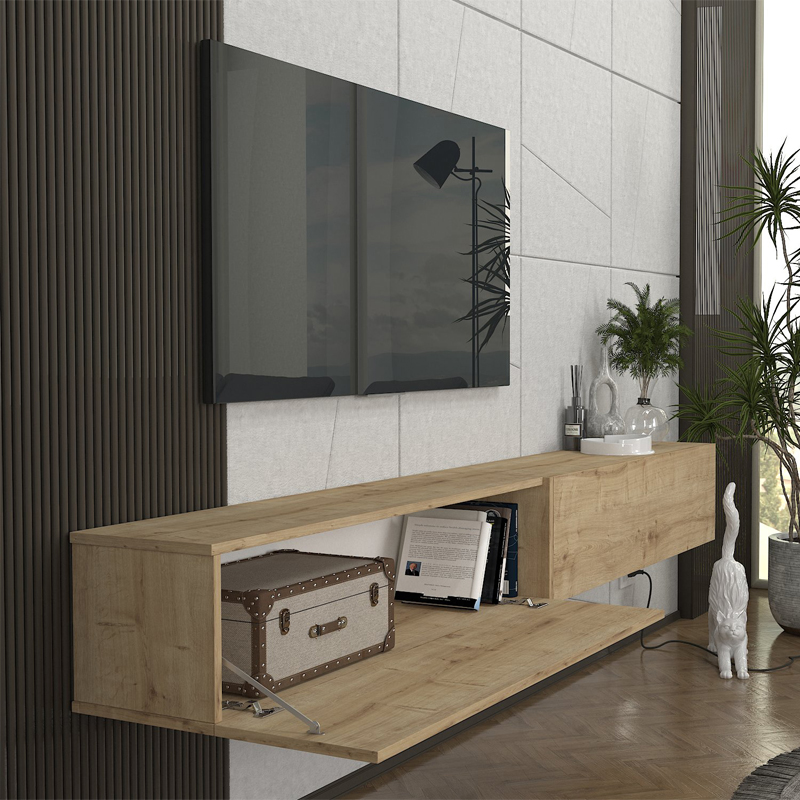 Έπιπλο τηλεόρασης επιτοίχιο Espanse Megapap χρώμα sapphire oak 241,8x31,7x30εκ.