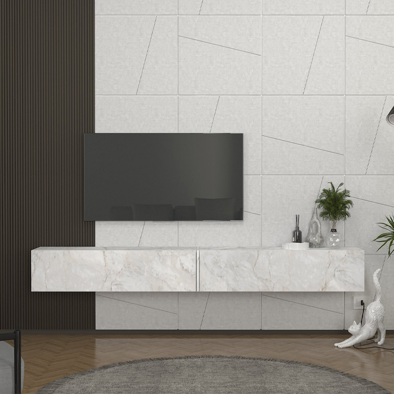 Έπιπλο τηλεόρασης επιτοίχιο Espanse Megapap χρώμα λευκό εφέ μαρμάρου 241,8x31,7x30εκ.