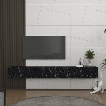 Έπιπλο τηλεόρασης επιτοίχιο Espanse Megapap χρώμα μαύρο εφέ μαρμάρου 241,8x31,7x30εκ.
