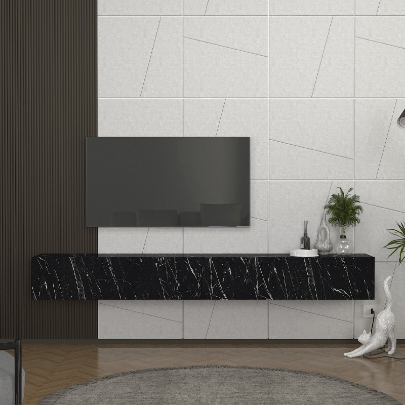Έπιπλο τηλεόρασης επιτοίχιο Espanse Megapap χρώμα μαύρο εφέ μαρμάρου 241,8x31,7x30εκ.