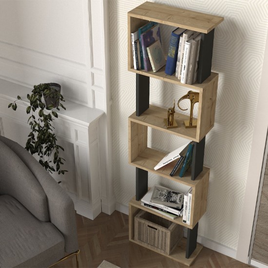 Βιβλιοθήκη Alvina Megapap χρώμα sapphire oak - ανθρακί 45x19,6x158,8εκ. Βιβλιοθήκη Alvina Megapap χρώμα sapphire oak - ανθρακί 45x19,6x158,8εκ.